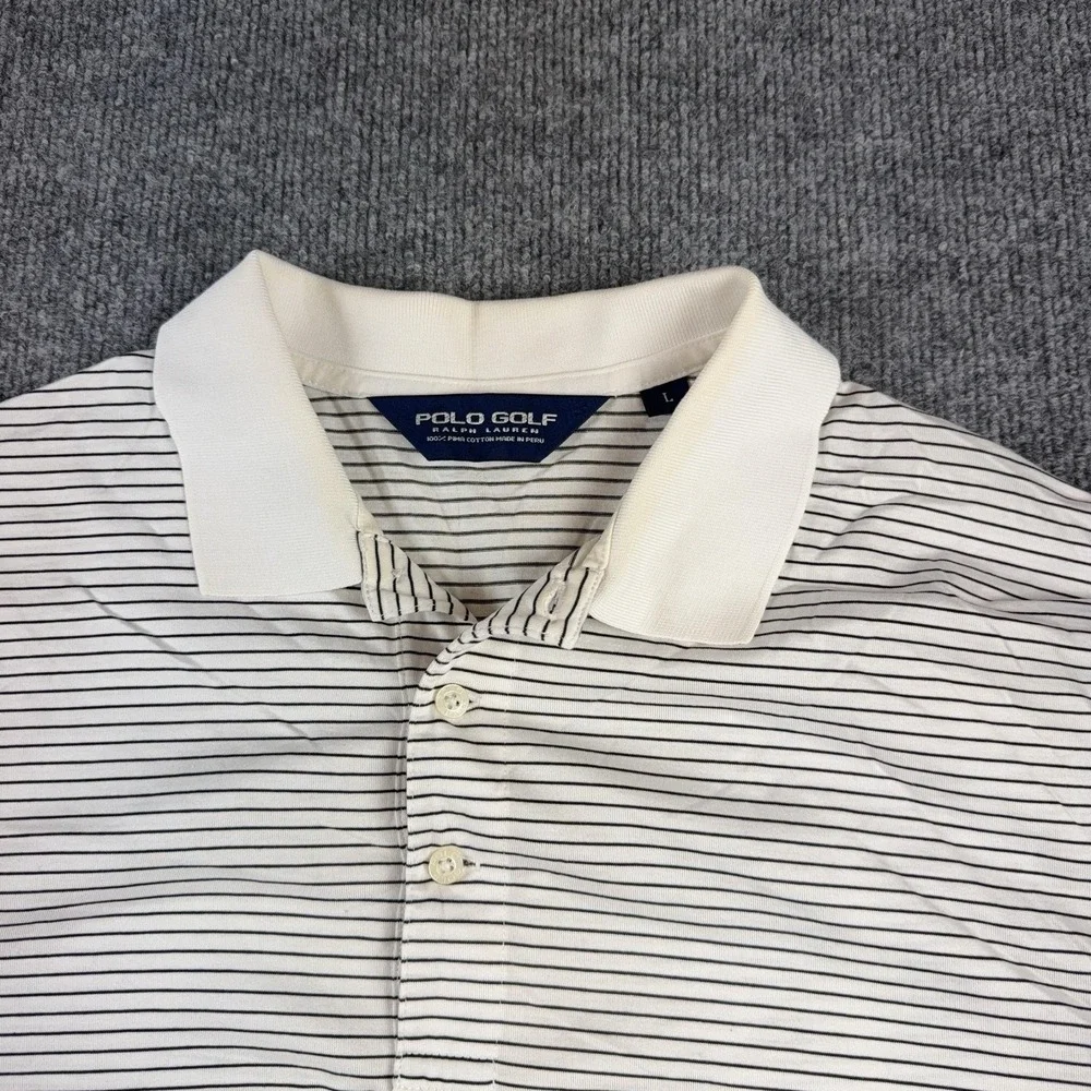 Polo Ralph Lauren Polo Shirt Mens Large White Striped Pima Cotton Golf Casual